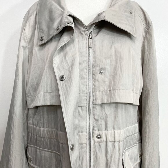 KARL LAGERFELD WOMEN'S GREY SILVER HOODED WIND COAT - XL - Picture 7 of 14